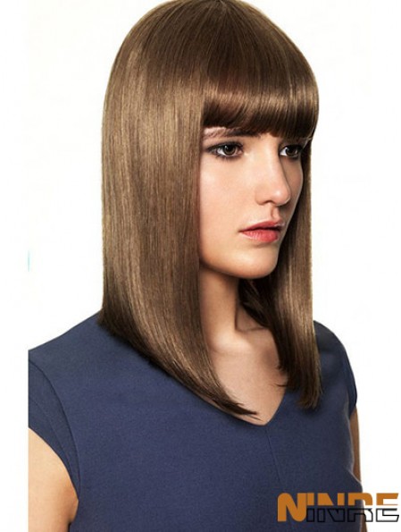 Avec frange de haute qualité droite brun épaule longueur perruques de cheveux humains