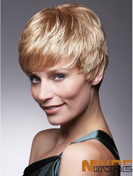 Perruque blonde courte avec des coupes en longueur remy capless