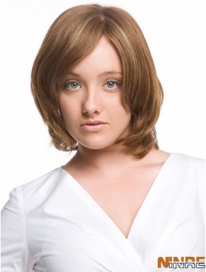 Monofilament ondulé avec frange longueur de menton perruques de cheveux humains confortables
