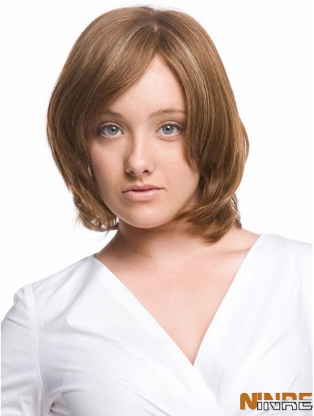 Monofilament ondulé avec frange longueur de menton perruques de cheveux humains confortables