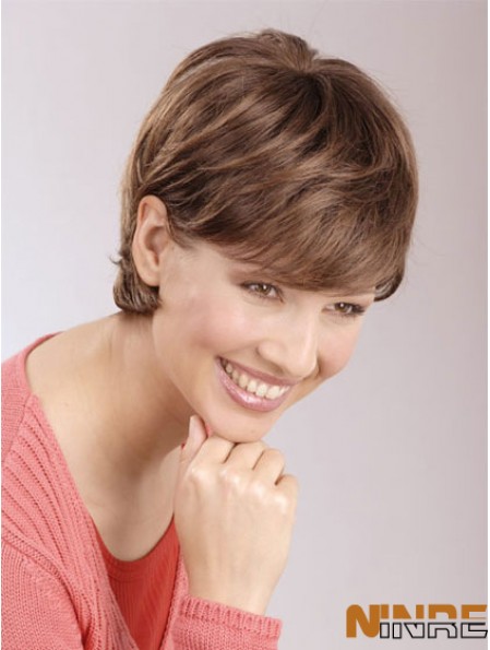 Remise 6 pouces Auburn Cropped Boycuts Droite Perruques En Dentelle