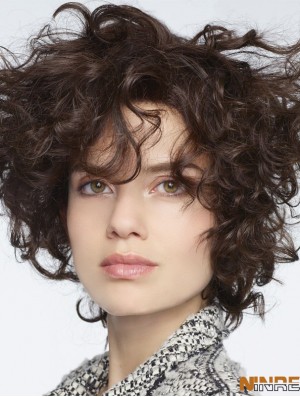 Perruques de cheveux humains bouclés avec frange mono