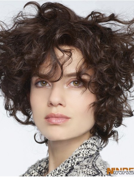 Perruques de cheveux humains bouclés avec frange mono