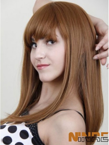 Avec frange élégante droite Auburn longues perruques de cheveux humains