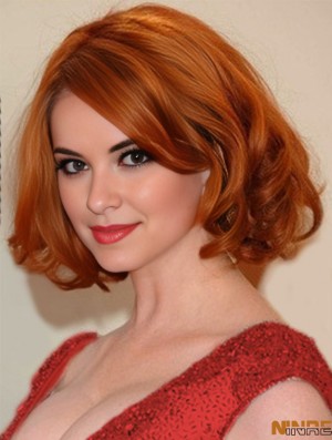 Bobs menton longueur cuivre ondulé 11 pouces beaux cheveux humains perruques 