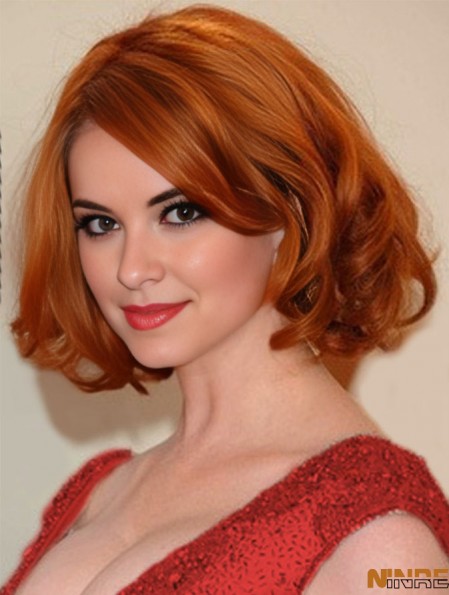 Bobs menton longueur cuivre ondulé 11 pouces beaux cheveux humains perruques 