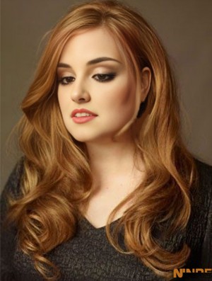 Sans Frange Longue Cuivre Ondulé 20 pouces Élégant Cheveux Humains Adele Adkins Perruques
