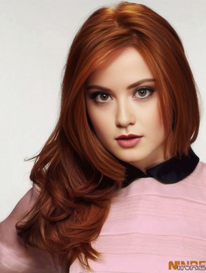 Sans Frange Longue Ondulée Cuivre 20 pouces Durable Cheveux Humains  Perruques