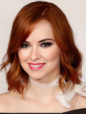 Bobs menton longueur cuivre ondulé 14 pouces incroyable cheveux humains Emma Stone perruques
