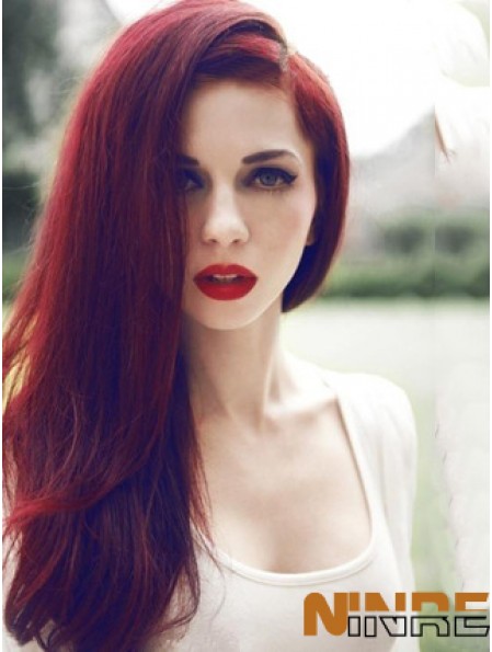 Droite sans frange Lace Front Trendy 20 pouces rouge longues perruques