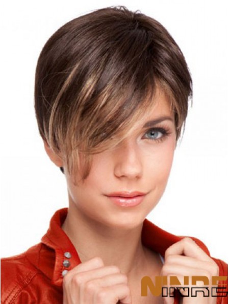 Auburn Cropped Perruques en dentelle Boycuts droites conçues