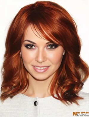 Full Lace Wavy With Bangs épaule Longueur 16 pouces abordables cheveux humains  perruques