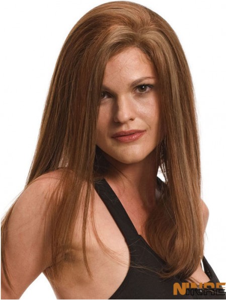 Sans Frange Style Droite Blonde Longue Perruques de Cheveux Humains
