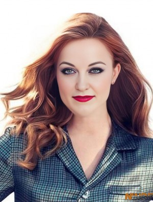 Sans Frange Longue Ondulée Cuivre 18 pouces Cheveux Humains Doux Drew Barrymore Perruques