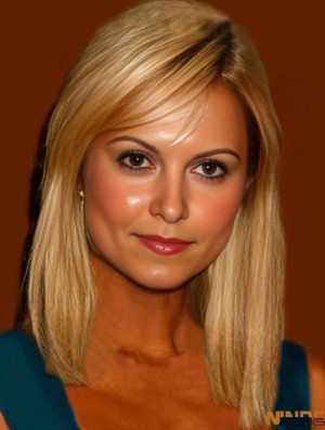Longueur de l'épaule avant en dentelle droite avec une frange Blonde Good Paris Hilton Wigs