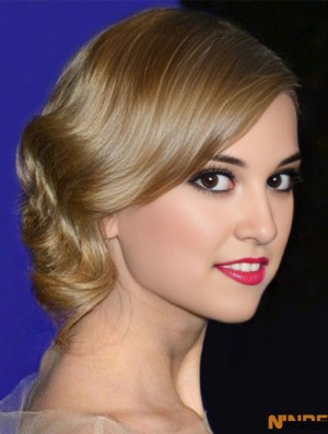 Blonde 100% attachée à la main sans frange Longueur d'épaule ondulée Discount Perruques de cheveux humains 