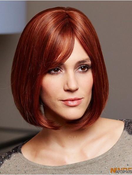 Perruques de coupe de cheveux humains 100% couleur Auburn attachée à la main