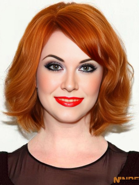 Bobs menton longueur cuivre ondulé 12 pouces cheveux impertinents cheveux humains  perruques