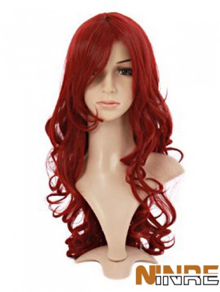 Ondulé avec frange Lace Front Style 20 pouces rouge perruques longues