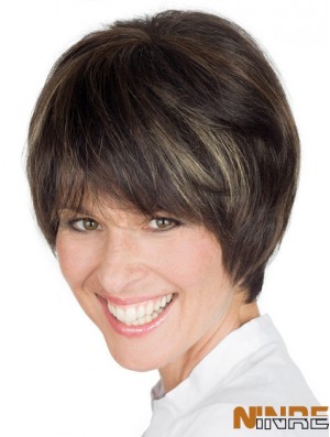 Style 8 pouces Brown Boycuts courts perruques de dentelle droite