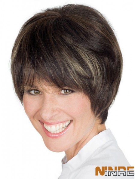 Style 8 pouces Brown Boycuts courts perruques de dentelle droite