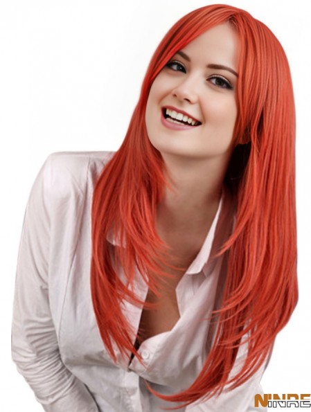 Style droit de longue longueur de couleur rouge de perruques d'avant de dentelle avec Remy