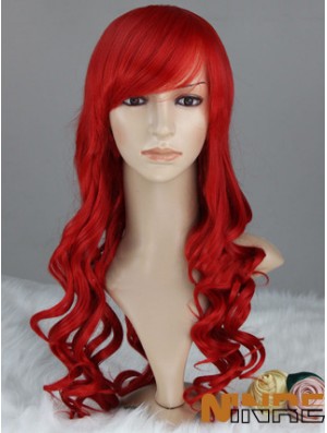Wavy With Bangs Lace Front Discount 22 pouces rouge longues perruques