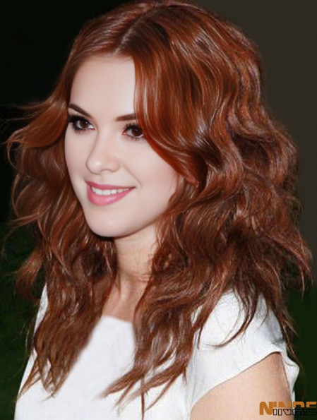 Sans Frange Longue Ondulée Cuivre 16 pouces Magnifique Cheveux Humains Drew Barrymore Perruques