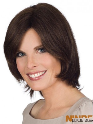 Perruques Bob Naturelles Marron Naturel Longueur Laine Avant Dentelle Brun