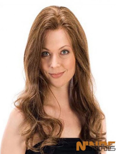 Perruques de cheveux humains monofilament brun long ondulé Remy