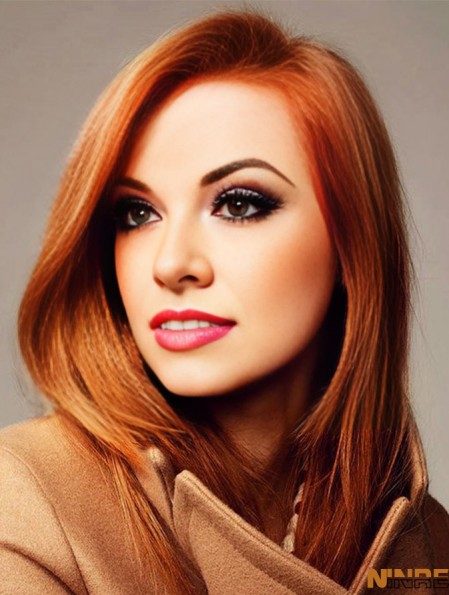 Sans Frange Longue Cuivre Droite 16 pouces Cheveux Humains Confortables Jessica Chastain Perruques
