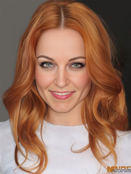 Sans Frange Longue Ondulée Cuivre 16 pouces Bons Cheveux Humains Rachel Mcadams Perruques