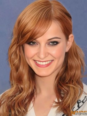 Avec frange longue cuivre ondulé 18 pouces exquis cheveux humains Emma Stone perruques