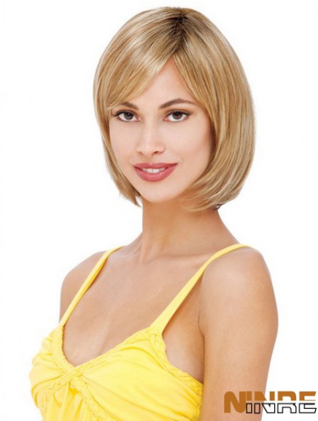 Perruques de cheveux humains mono glamour avant de dentelle blonde avec une longueur de menton