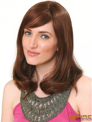 Perruque de bande de cheveux humains Longueur d'épaule Couleur Auburn avec une frange
