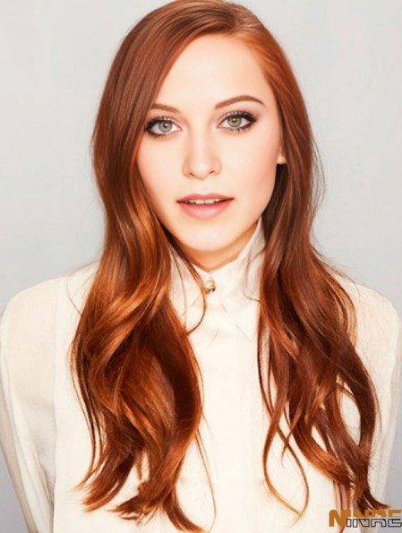 Sans Frange Longue Ondulée Cuivre 24 pouces Cheveux Humains Idéal Elizabeth Olsen Perruques