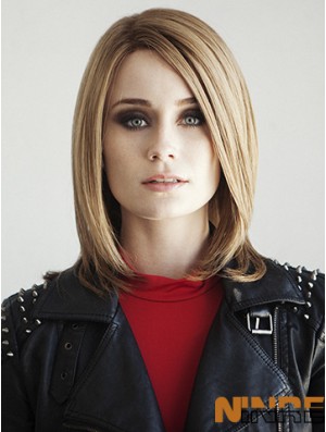 Bobs épaule longueur blonde droite 14 pouces à la mode perruques de cheveux humains