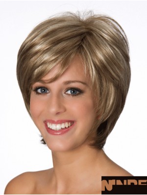 Layered Wavy Blonde 8 pouces de vraies perruques humaines