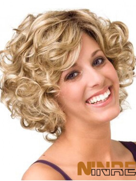 Bouclés Blonde Layered 10 pouces Acheter Perruques de cheveux humains