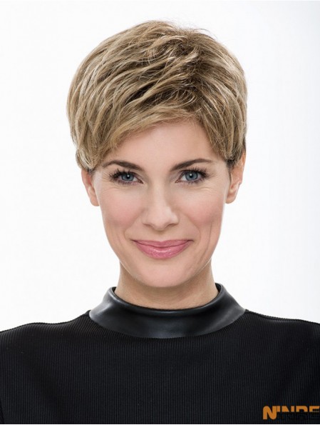 Lace Front Straight Boycuts 7 pouces Blonde Cropped Perruque de cheveux humains