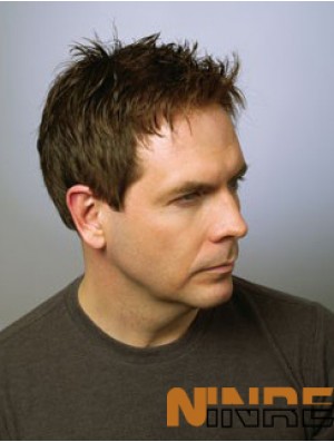4  inchperruque droite de cheveux humains remy courts avant de lacet brun pour les hommes