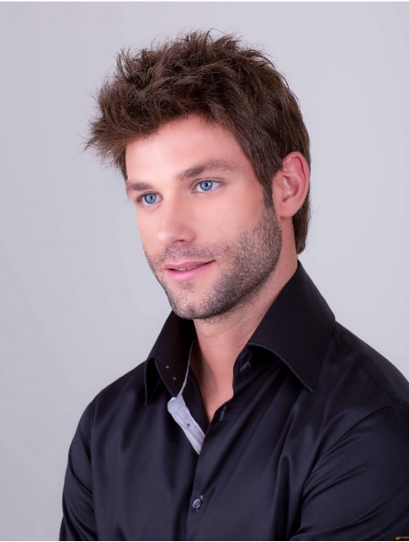 perruque droite de cheveux humains brun pour hommes