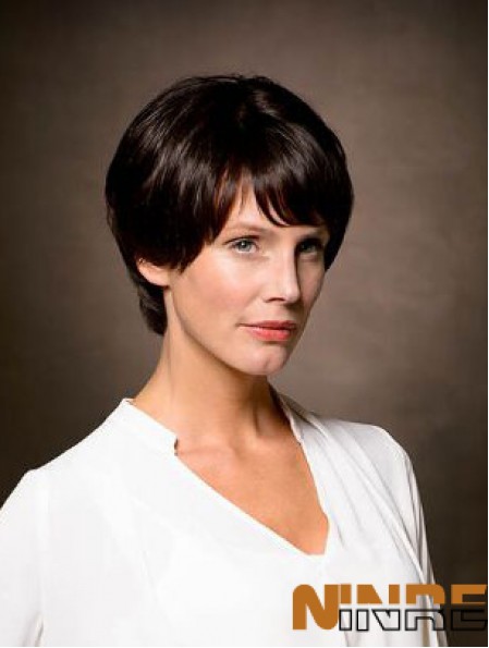 100% cheveux humains remy attachés à la main 8  inchperruques courtes droites en couches brunes pour les femmes atteintes de cancer