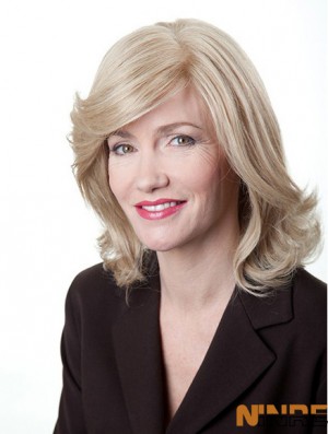 Perruque moyenne de cheveux humains remy monofilament ondulé en couches 12  inchblonde