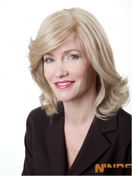 Perruque moyenne de cheveux humains remy monofilament ondulé en couches 12  inchblonde