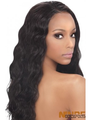 Cheveux humains ondulés noirs avec une longue longueur ondulée de style capless