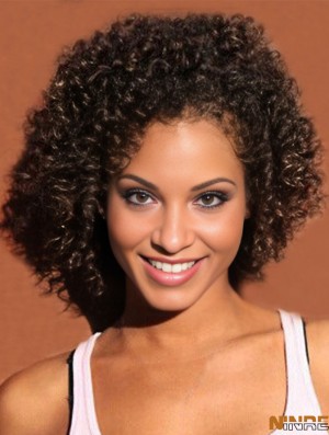 Noir Kinky Lace Front Mono Court Remy Perruques de cheveux humains pour les femmes afro-américaines noires