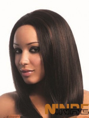 16  inchperruques de cheveux bruns longs Yaki sans capuchon pour femme noire