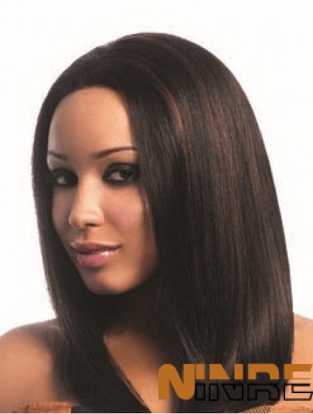 16  inchperruques de cheveux bruns longs Yaki sans capuchon pour femme noire
