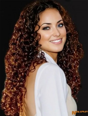 Coiffures Auburn Long Kinky 22  inchsans frange Lace Wigs
